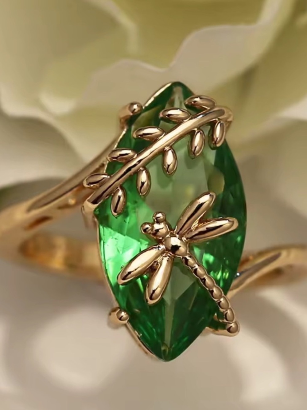 Vintage Emerald Marquis Dragonfly Ring